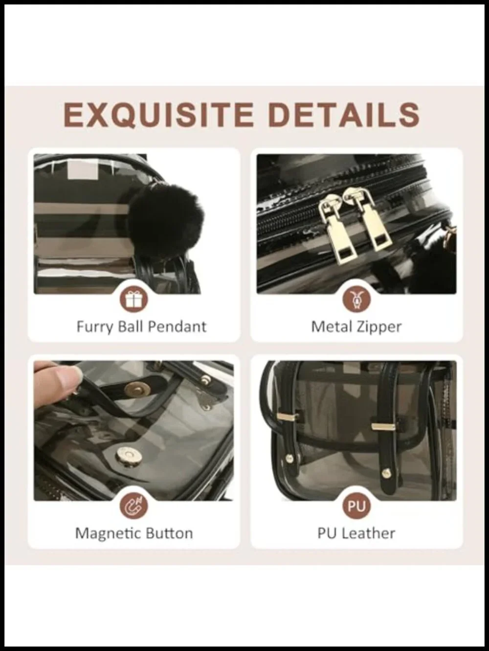 Clear Backpack for Stadium Events, Small Transparent Bookbag for Women Girls